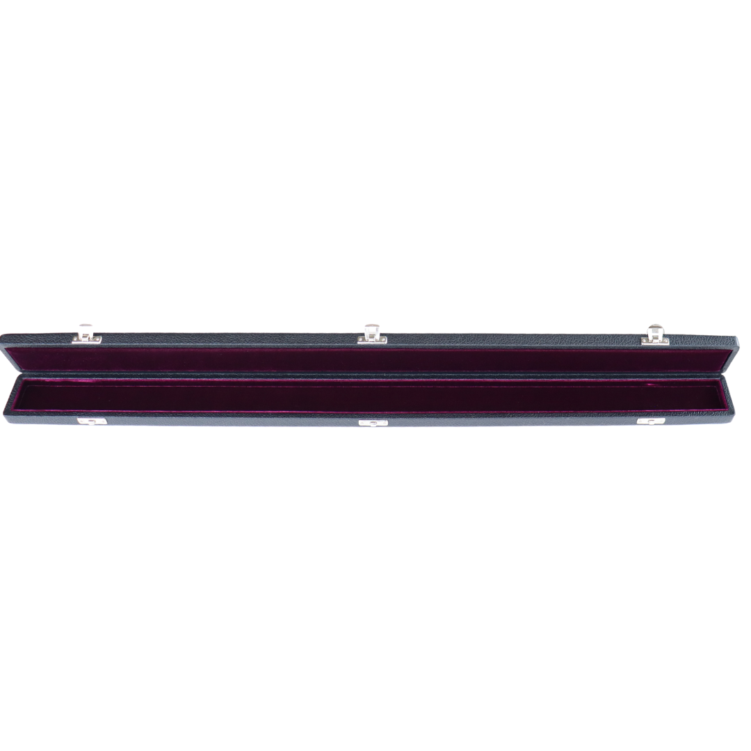 black bow case with dark purple interior