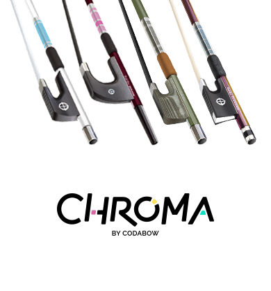 Five Chroma CodaBows with different colored handles on a white background, featuring the Chroma by Codabow logo.