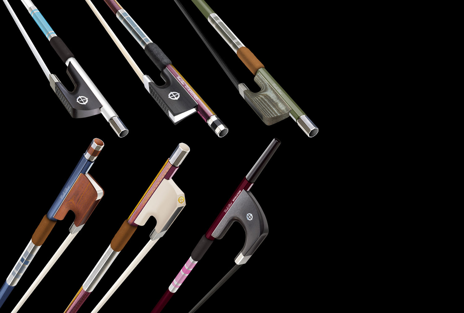 Collection of various Chroma CodaBows on a black background